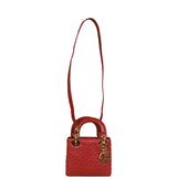 Pre-owned Christian Dior Mini Lady Bag Burgundy Ostrich Gold Hardware