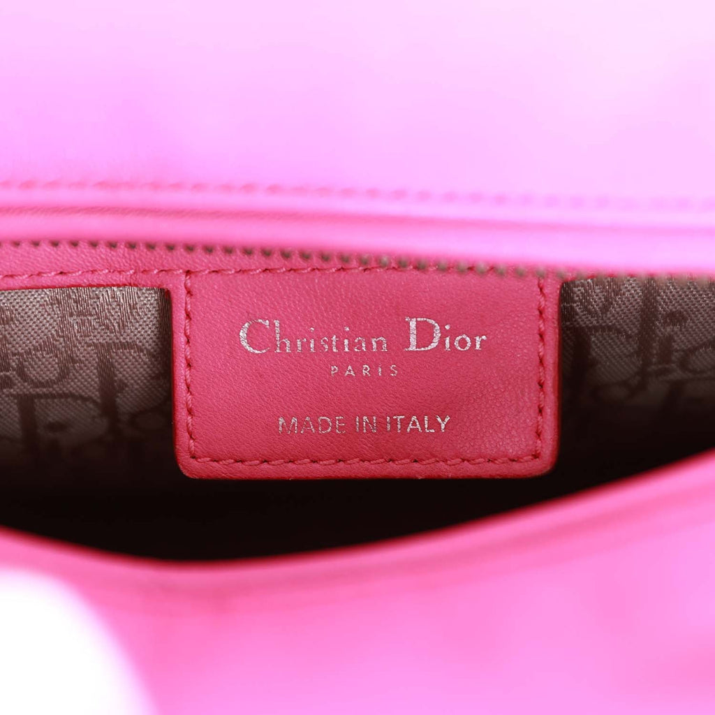 Pre-owned Christian Dior Medium Lady Dior Tote Fuchsia Lambskin Silver Hardware