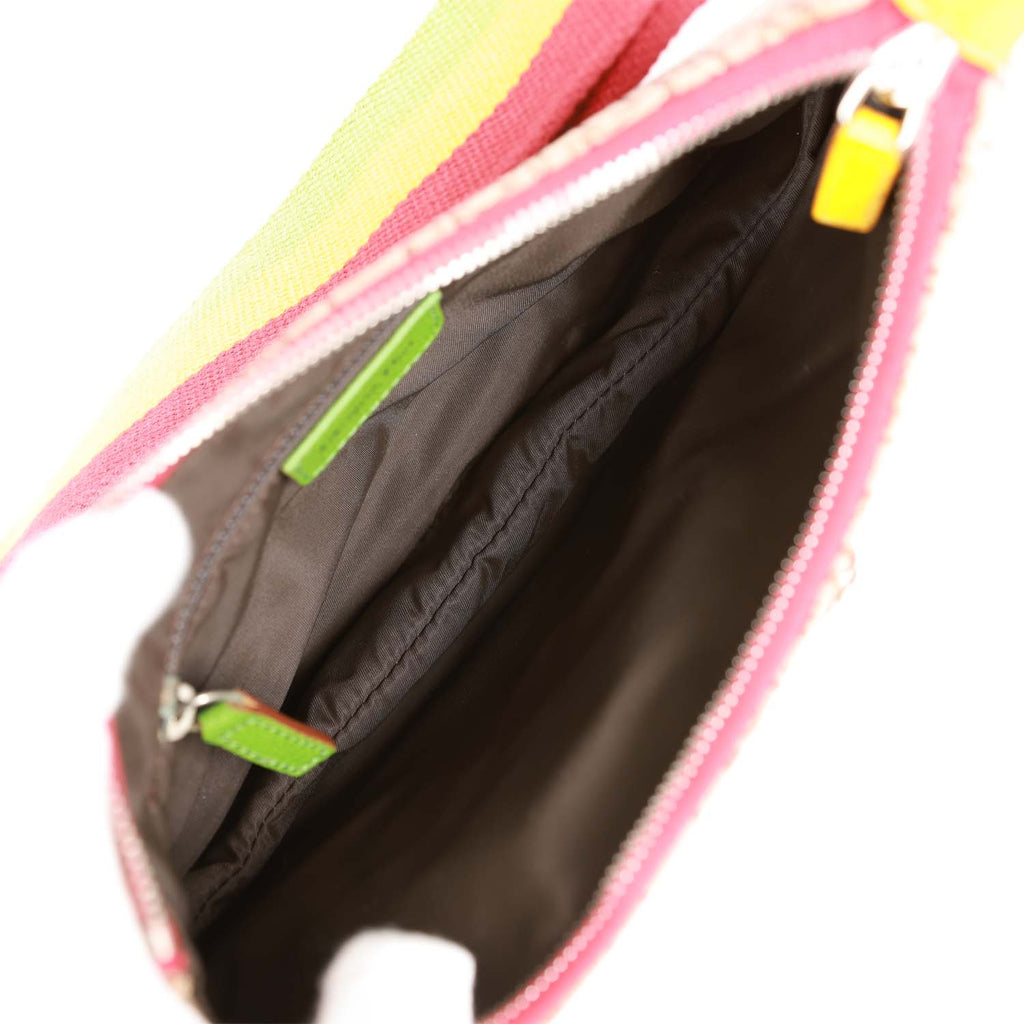Christian Dior Trotter Saddle Handbag Purse Rasta-Color Canvas 02RU 1014