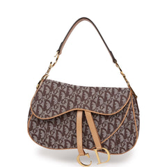 Pre-owned Christian Dior Double Saddle Bag Brown Diorissimo Canvas Gold Hardware