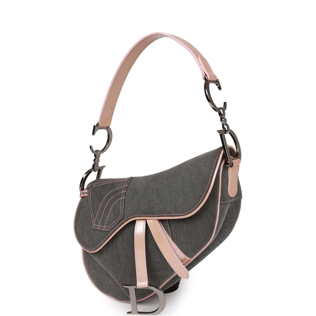 Christian Dior Women Trotter Diorissimo Saddle Shoulder Bag Pink PVC  Leather