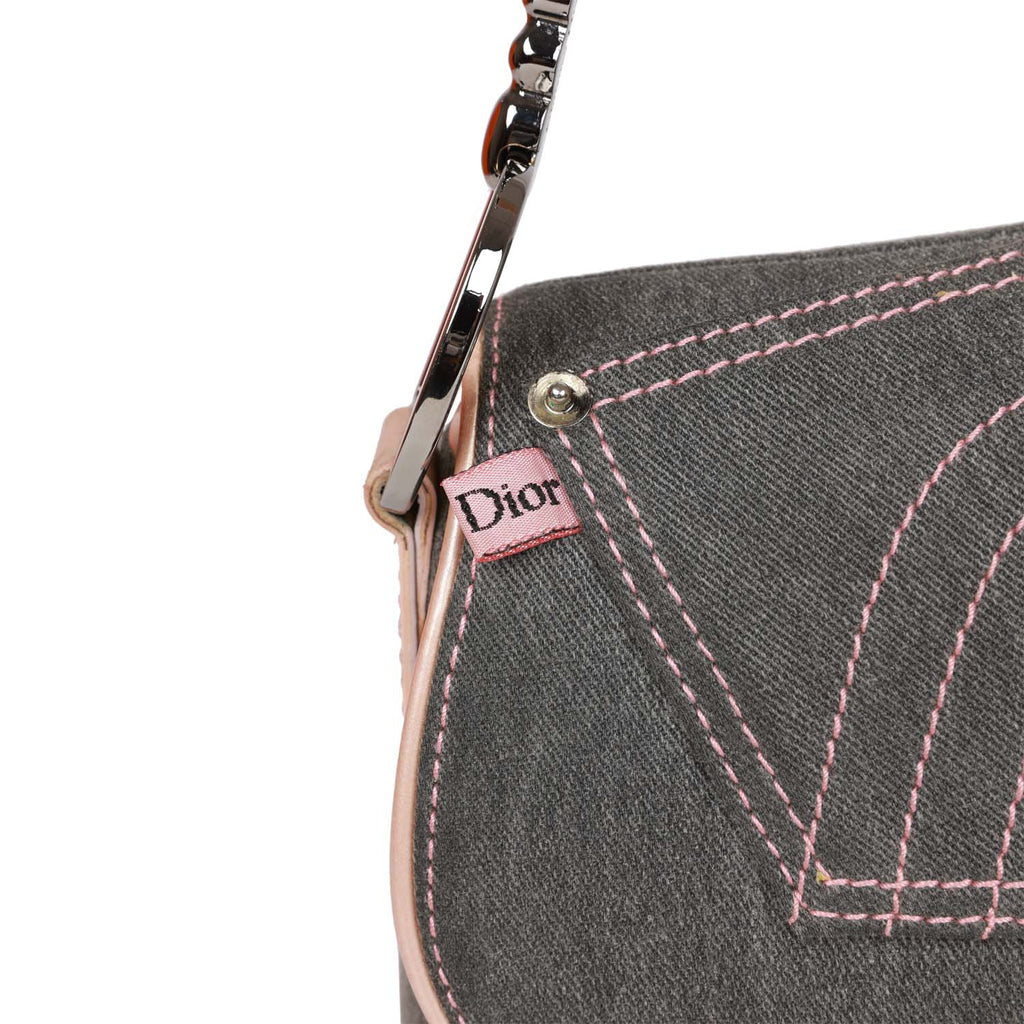 Vintage Christian Dior Saddle Bag Grey Diorissimo Canvas Gold Hardware