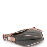 Vintage Christian Dior Saddle Bag Grey Denim and Pink Metallic Leather Silver Hardware