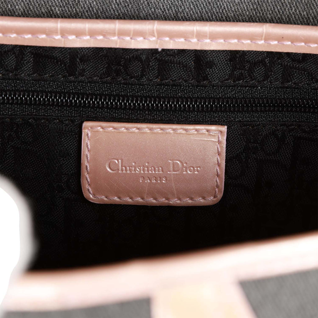 Vintage Christian Dior Saddle Bag Grey Denim and Pink Metallic