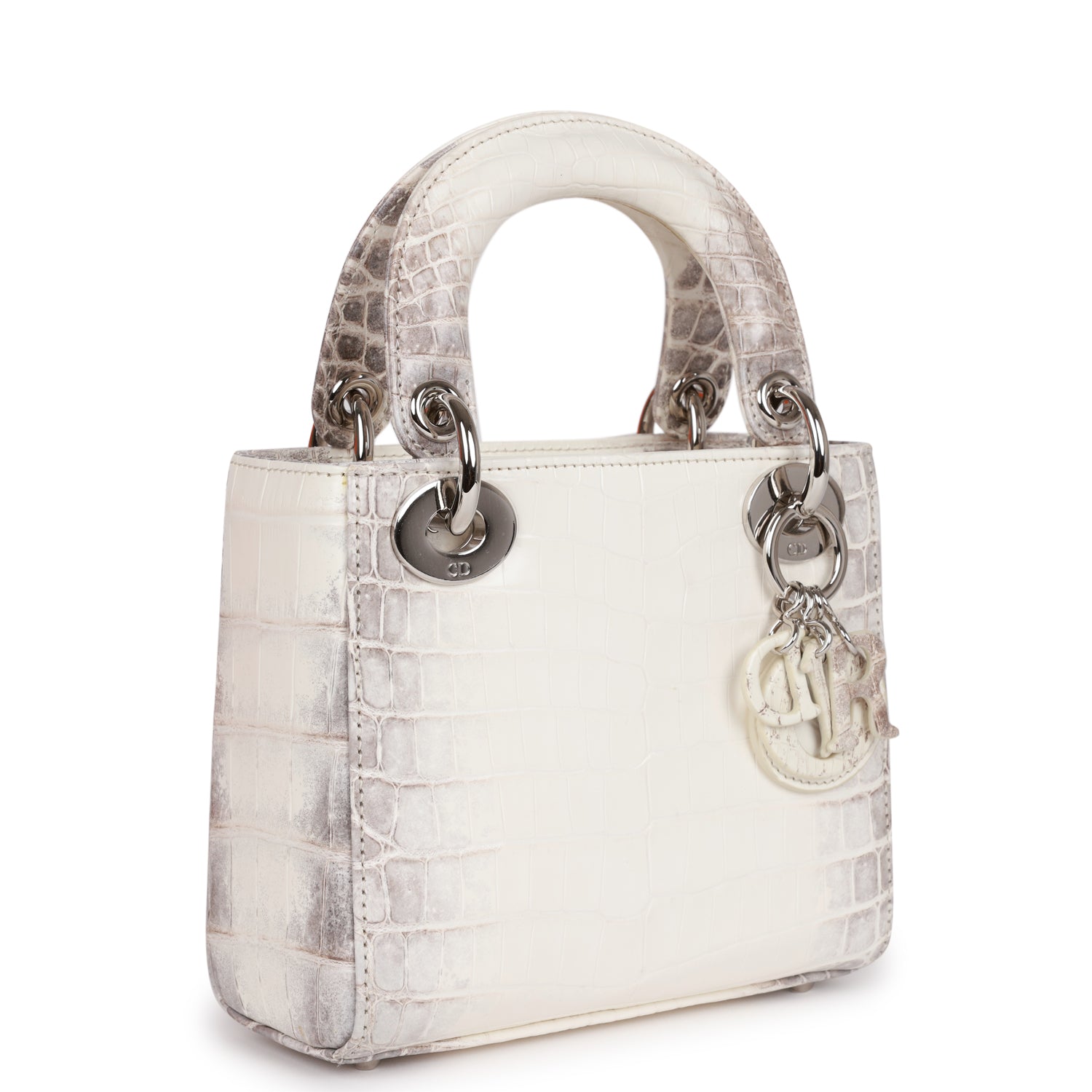Christian Dior Small Lady Dior Tote White Himalaya Crocodile Silver Ha