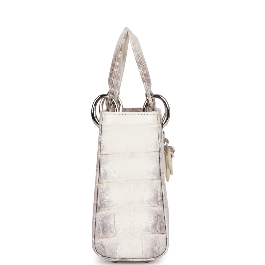 Christian Dior Small Lady Dior Tote White Himalaya Crocodile Silver Ha