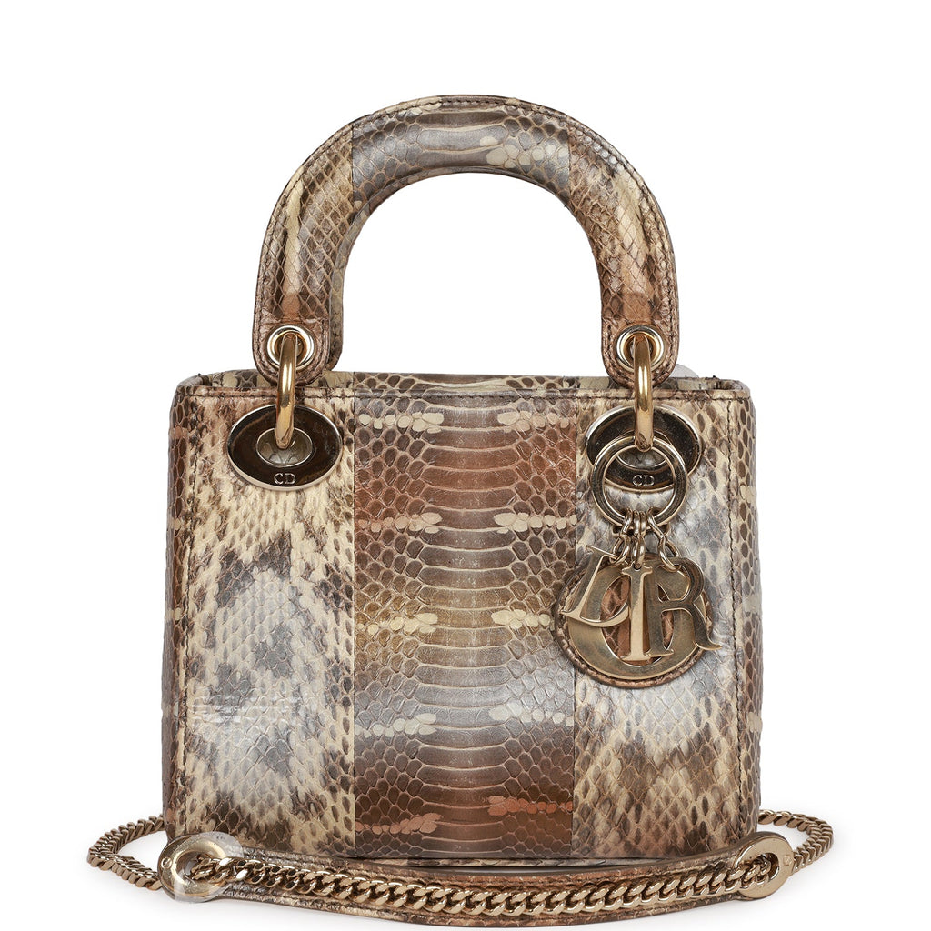 Metallic Gold Python Lady Diot Pre-owned Christian Dior Mini Lady Dior Tote Python Gold Hardware