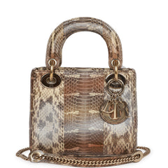 Pre-owned Christian Dior Mini Lady Dior Tote Python Gold Hardware