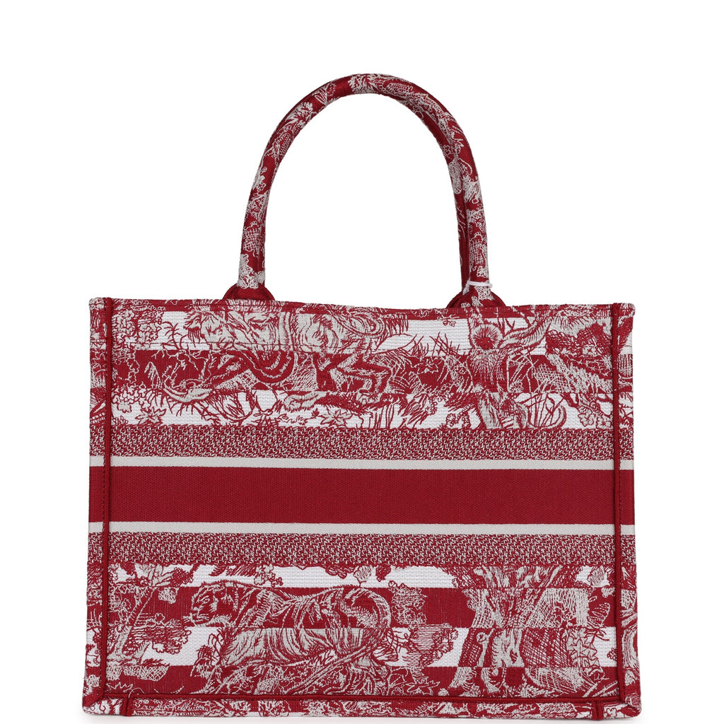 Christian Dior Burgundy Toile De Jouy Stripes Medium Book Tote Multicolor New and Never Worn Canvas