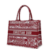 Christian Dior Burgundy Toile De Jouy Stripes Medium Book Tote