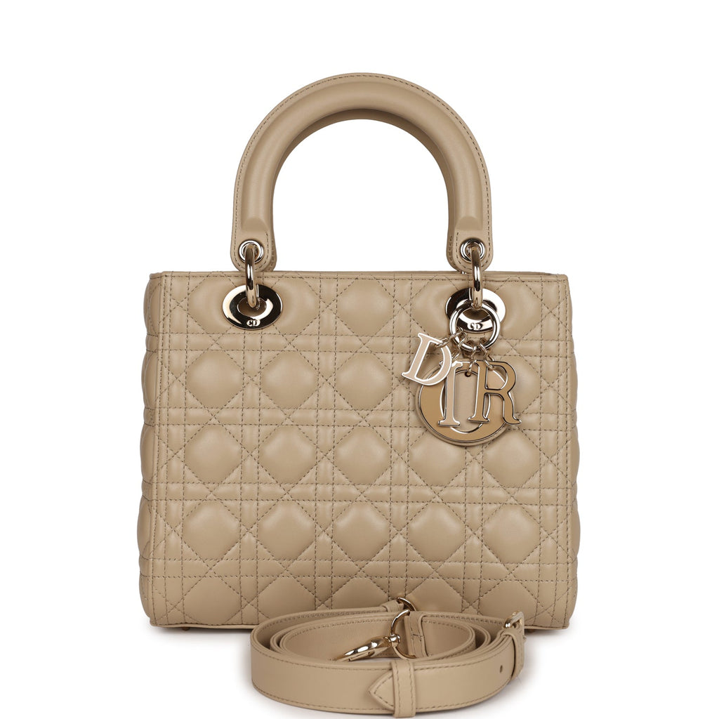 Christian Dior Lady Dior Medium Bag Corda Beige Cannage Lambskin Gold Hardware Beige New Lambskin
