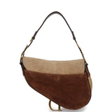 Vintage Christian Dior Saddle Bag Brown and Tan Ponyhair Antique Gold Hardware