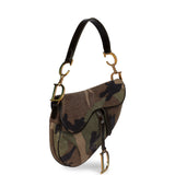 Vintage Christian Dior Camouflage Saddle Bag Green and Brown Suede Gold Hardware