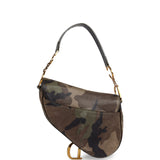 Vintage Christian Dior Camouflage Saddle Bag Green and Brown Suede Gold Hardware