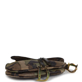 Vintage Christian Dior Camouflage Saddle Bag Green and Brown Suede Gold Hardware