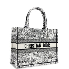 Christian Dior "Paris All Over" Book Tote Medium White and Black Embroidered Canvas