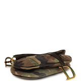 Vintage Christian Dior Camouflage Saddle Bag Green and Brown Suede Gold Hardware