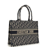 Pre-owned Christian Dior "Oblique" Medium Book Tote Ecru and Navy Blue Embroidered Canvas