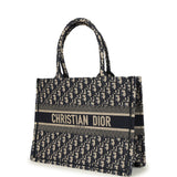 Pre-owned Christian Dior "Oblique" Medium Book Tote Ecru and Navy Blue Embroidered Canvas