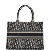Pre-owned Christian Dior "Oblique" Medium Book Tote Ecru and Navy Blue Embroidered Canvas