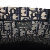 Pre-owned Christian Dior "Oblique" Medium Book Tote Ecru and Navy Blue Embroidered Canvas