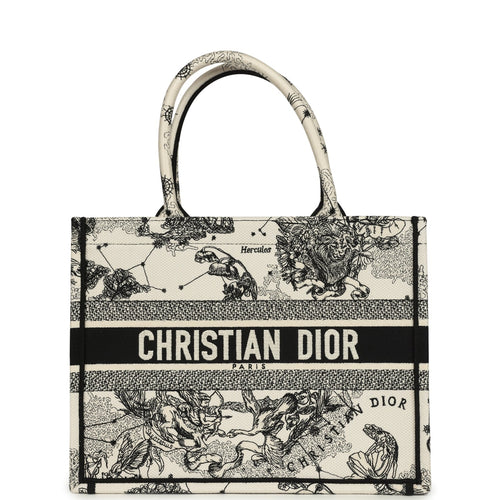 Christian Dior "Zodiac" Medium Book Tote White and Black Embroidered Canvas