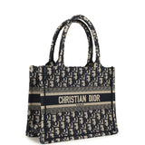 Pre-owned Christian Dior "Oblique" Small Book Tote Ecru and Navy Blue Embroidered Canvas