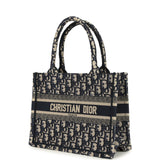 Pre-owned Christian Dior "Oblique" Small Book Tote Ecru and Navy Blue Embroidered Canvas