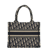 Pre-owned Christian Dior "Oblique" Small Book Tote Ecru and Navy Blue Embroidered Canvas