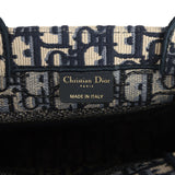 Pre-owned Christian Dior "Oblique" Small Book Tote Ecru and Navy Blue Embroidered Canvas