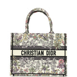 Christian Dior "Fleurs" Medium Book Tote White and Purple Multicolor Embroidered Canvas