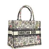 Christian Dior "Fleurs" Medium Book Tote White and Purple Multicolor Embroidered Canvas