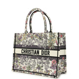 Christian Dior "Fleurs" Medium Book Tote White and Purple Multicolor Embroidered Canvas
