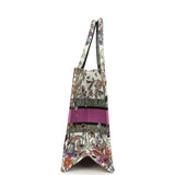 Christian Dior "4 Saisons Eté Soleil" Medium Book Tote White and Purple Multicolor Embroidered Canvas