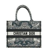 Christian Dior "All Around The World" Medium Book Tote Grey and Teal Multicolor Embroidered Canvas