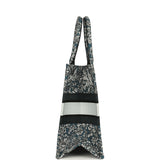 Christian Dior "All Around The World" Medium Book Tote Grey and Teal Multicolor Embroidered Canvas