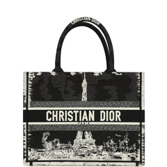 Christian Dior "Paris" Medium Book Tote Black and White Embroidered Canvas