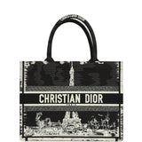 Christian Dior "Paris" Medium Book Tote Black and White Embroidered Canvas