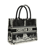 Christian Dior "Paris" Medium Book Tote Black and White Embroidered Canvas