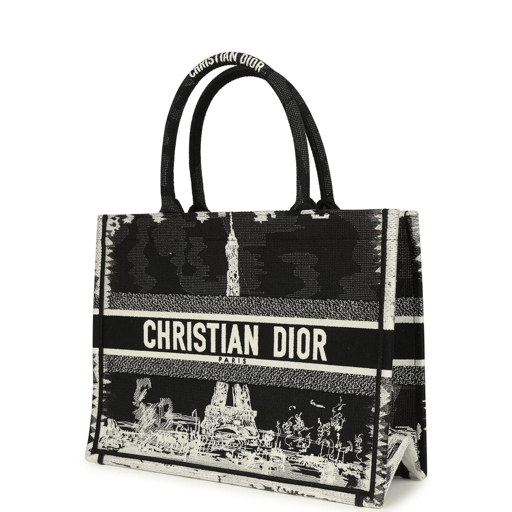 Christian Dior Paris Medium Book Tote Black And White Embroidered Ca Christian Dior Paris Medium Book Tote Black And White Embroidered Ca