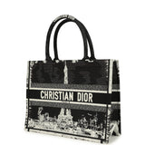 Christian Dior "Paris" Medium Book Tote Black and White Embroidered Canvas