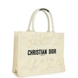 Pre-owned Christian Dior "3D Macrame D-Lace Butterfly" Medium Book Tote Ivory and Black Embroidered Canvas