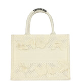 Pre-owned Christian Dior "3D Macrame D-Lace Butterfly" Medium Book Tote Ivory and Black Embroidered Canvas