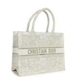 Christian Dior "All Around The World" Medium Book Tote White and Metallic Gold Embroidered Canvas
