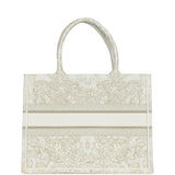Christian Dior "All Around The World" Medium Book Tote White and Metallic Gold Embroidered Canvas