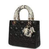 Christian Dior Small Lady Dior Bag Black Cannage Lambskin and Multicolor Python Light Gold Hardware