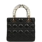 Christian Dior Small Lady Dior Bag Black Cannage Lambskin and Multicolor Python Light Gold Hardware
