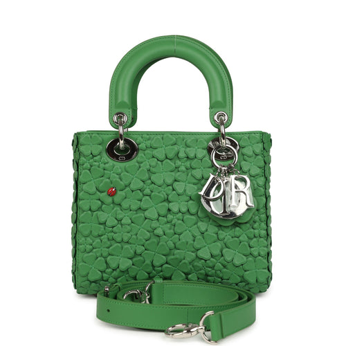 Christian Dior Small Lady Dior Bag "Clover" Lucky Green Lambskin Silver Hardware