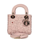 Christian Dior Mini Lady Dior Bag "Clover" Rose Soupir Lambskin Light Gold Hardware - Thumbnail View 1