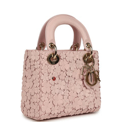 Christian Dior Mini Lady Dior Bag "Clover" Rose Soupir Lambskin Light Gold Hardware